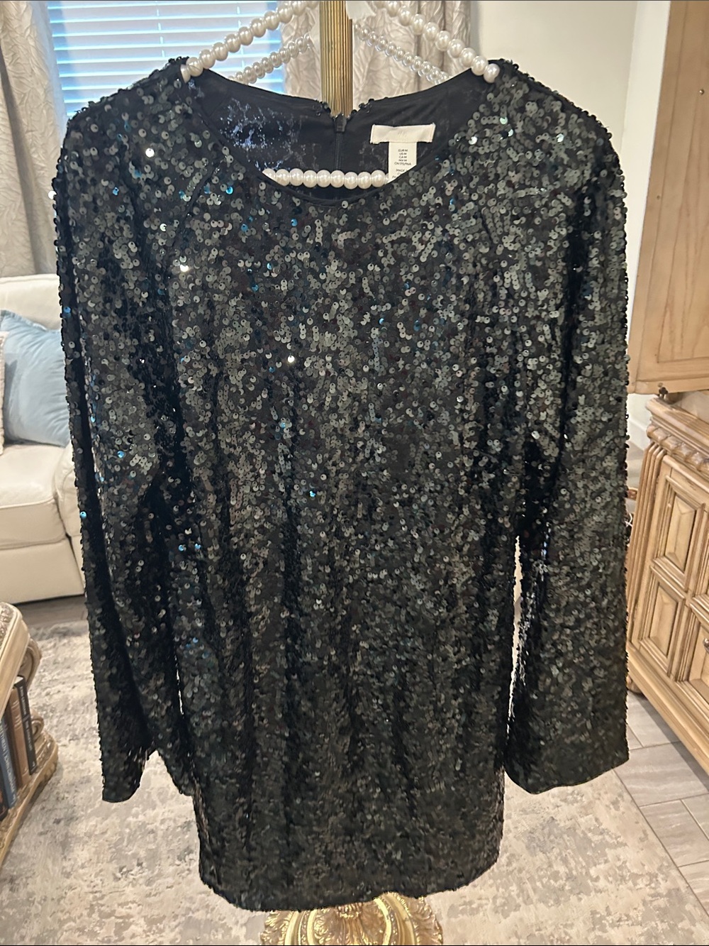 H&M Black Sequined Long Sleeve Dress